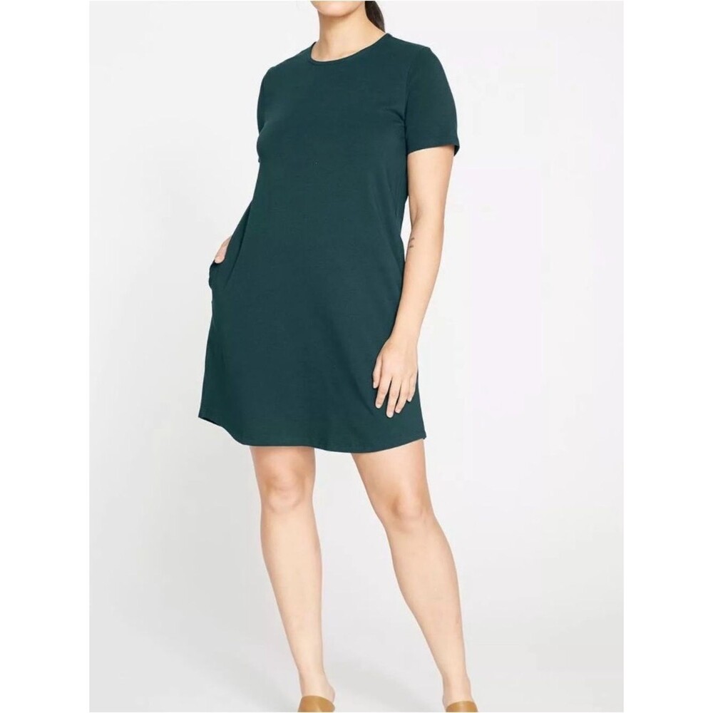 Universal Standard Halie Tshirt Dress Pockets Deep Sea Green XS